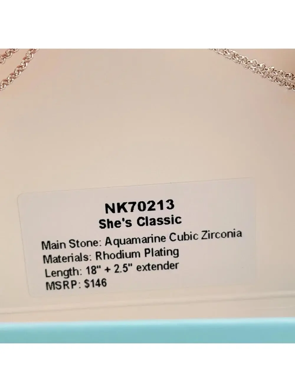 Bomb Party March 2026 Necklace “She’s Classic” Aquamarine on Rhodium KNOT